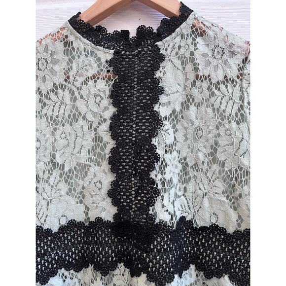 Zara Seafoam Green Black Crochet Embroidered Detail Sheer Peplum Blouse Small - Picture 4 of 12